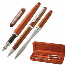 3-częściowy drewniany zestaw z długopisem, wiecznym piórem i otwieraczem do listów