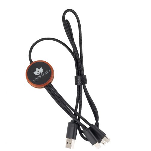 Kabel 3w1 z podświetlanym logo w drewnianej obudowie - LH-ZM04