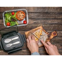 Szklany lunch box ze sztućcami Lagos 1000 ml, czarny