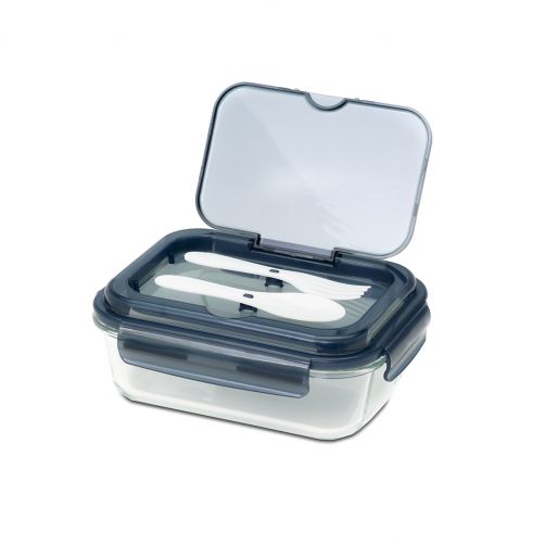 Szklany lunch box ze sztućcami Lagos 1000 ml, czarny