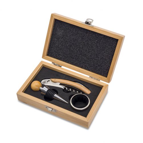 Zestaw do wina w bambusowym pudełku Sommelier, beżowy