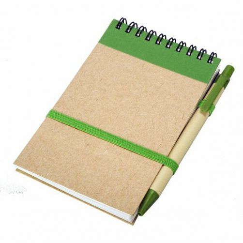 Notes Kraft z długopisem, zielony/beżowy