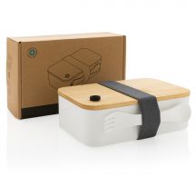 Pudełko śniadaniowe z bambusowym wieczkiem, PP z recyklingu