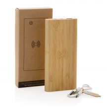 Bambusowy, bezprzewodowy power bank 8000 mAh, ładowarka bezprzewodowa 5W