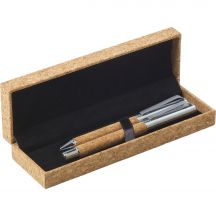 Korkowy zestaw piśmienniczy, długopis i pióro kulkowe