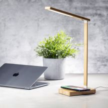 Bambusowa lampka na biurko, ładowarka bezprzewodowa 10W