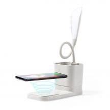 Lampka na biurko ze słomy pszenicznej, ładowarka bezprzewodowa 10W, stojak na telefon, pojemnik na przybory do pisania