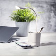 Lampka na biurko ze słomy pszenicznej, ładowarka bezprzewodowa 10W, stojak na telefon, pojemnik na przybory do pisania
